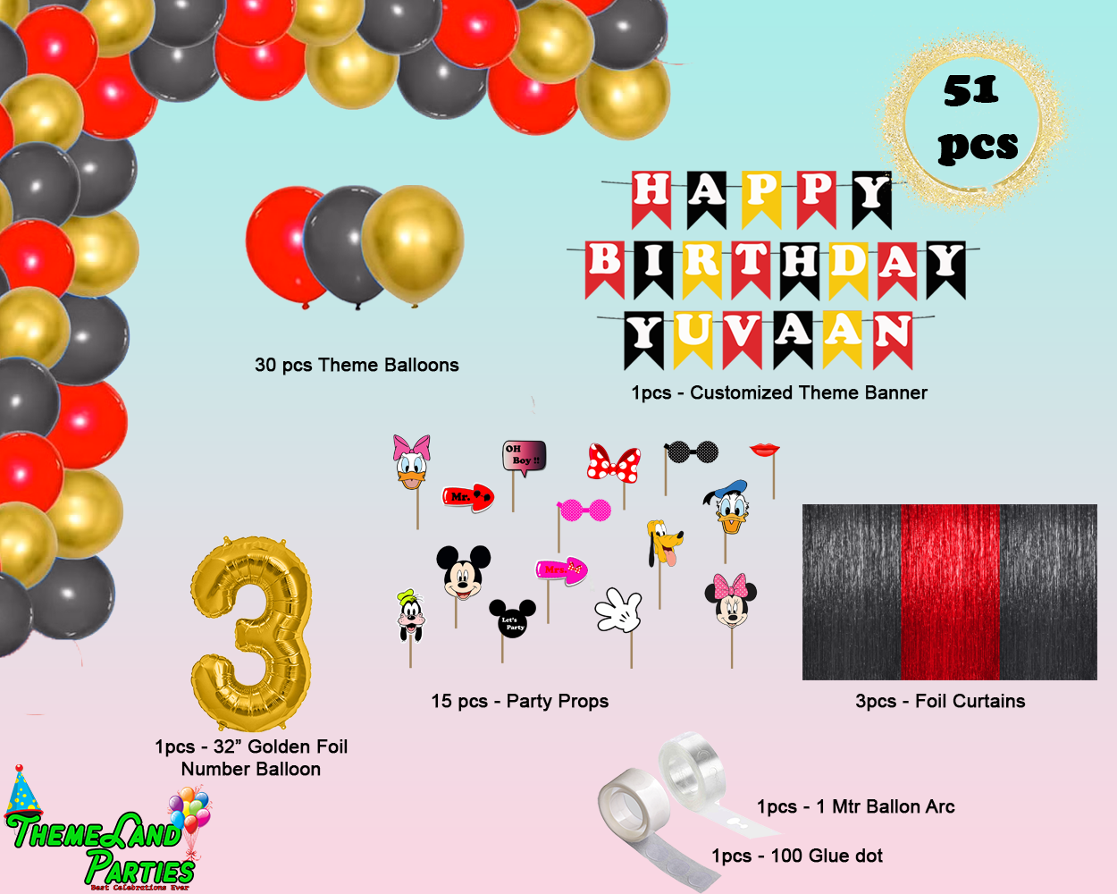Mickey Mouse Themed Birthday Party Decoration Kit - Premium-A