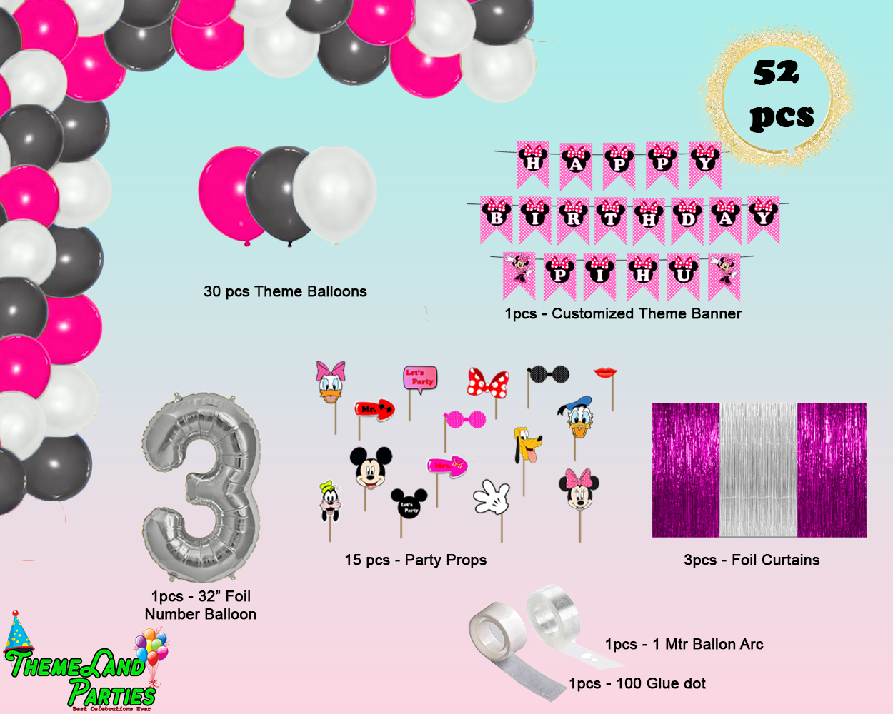 Minnie Mouse Themed Birthday Party Decoration Kit - Premium-A
