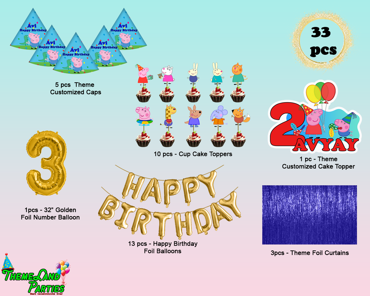 Peppa Pig Boy Themed Birthday Party Decoration Kit - Premium-B